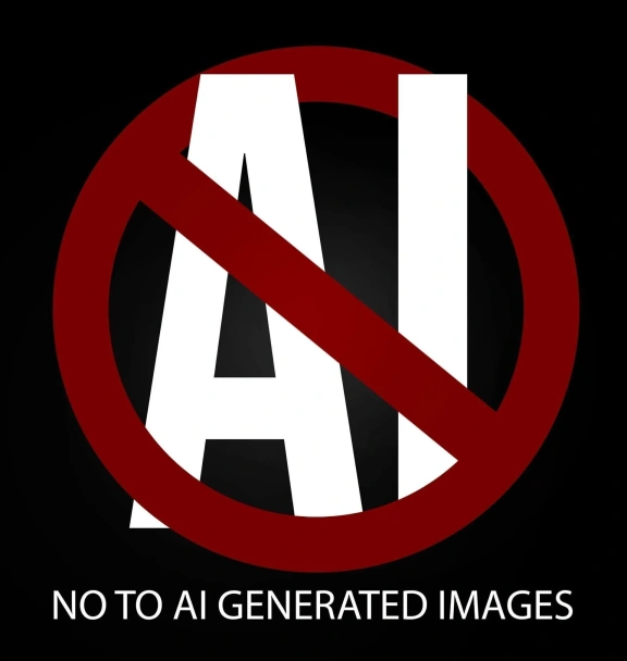 A banner saying 'No to AI generated images'